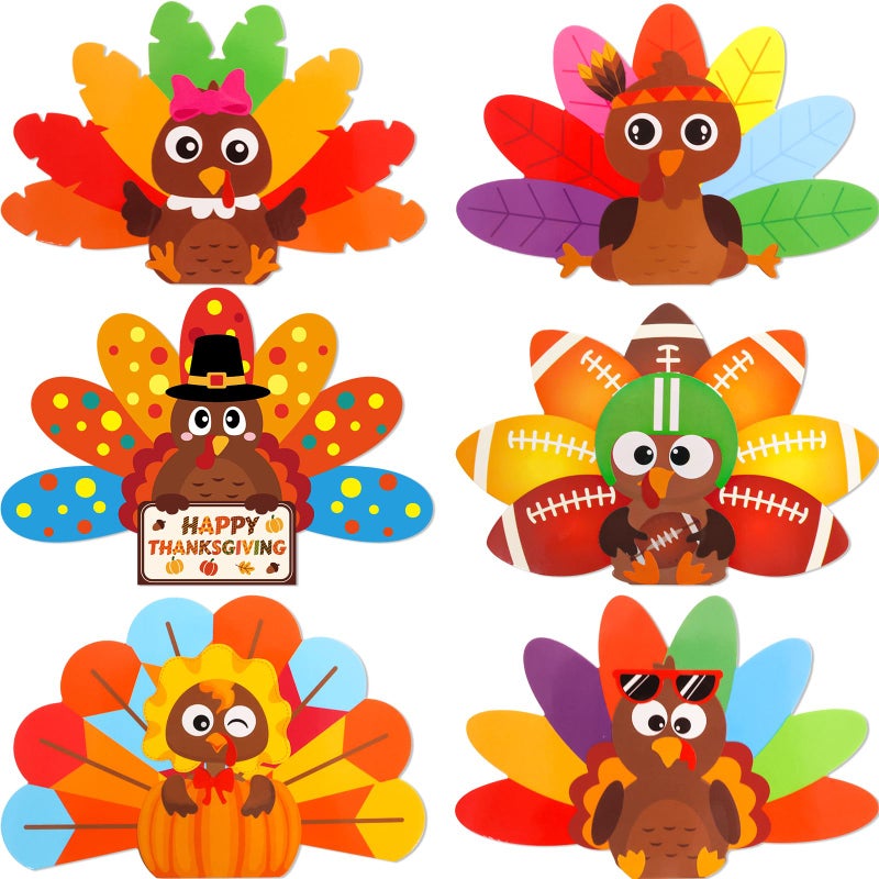 ceiba tree Thanksgiving Turkey Cards Turkey Shaped Craft Kits for Kids 18Pcs Thanksgiving Greeting Card Bulk DIY Make Your Own Cards with Stickers and Envelopes for Party Supply Decorations - Image 1